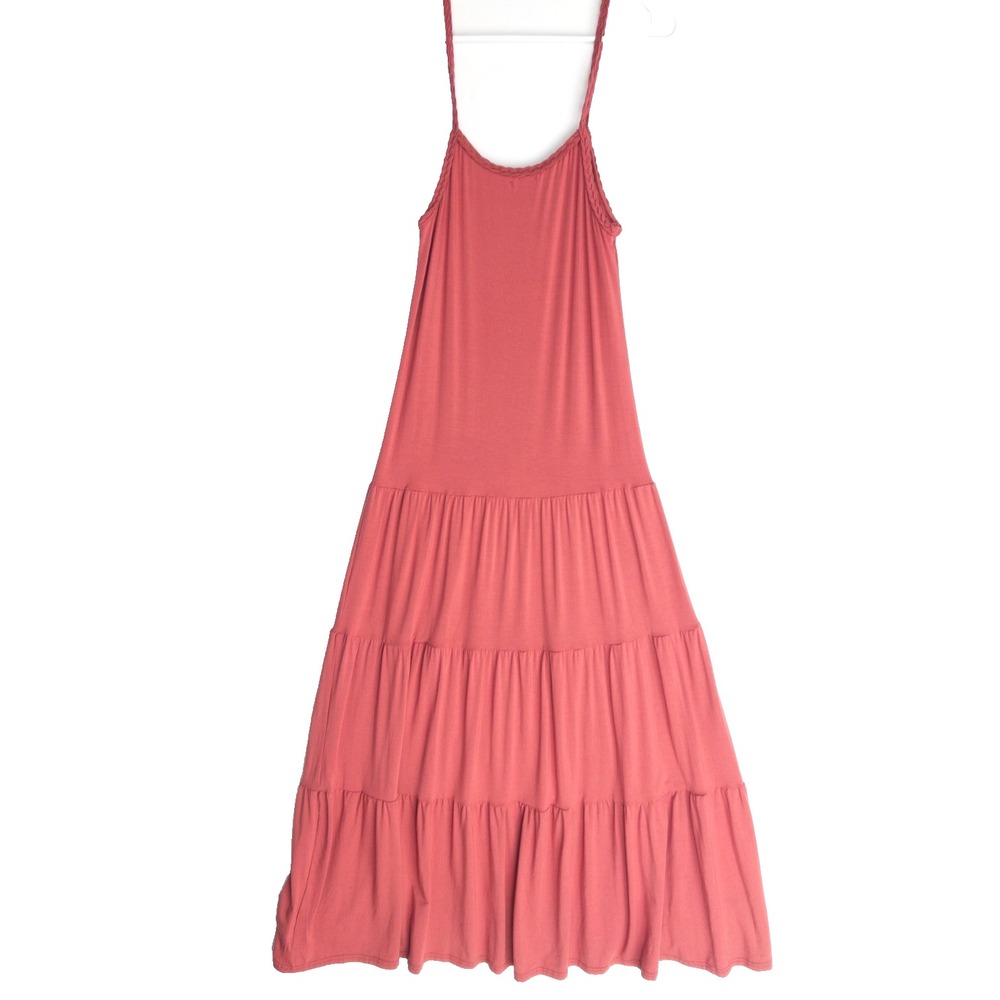 Tottini Braided Strap Drop Waist Maxi Dress Womens 14 Peony Salmon Tiered NWT